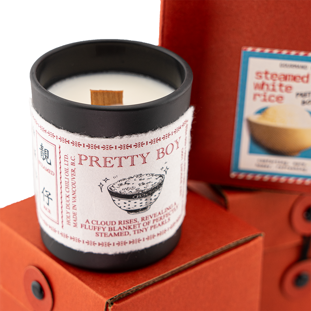 'Pretty Boy' Rice Gourmand Candle with Chili Oil Bundle Set